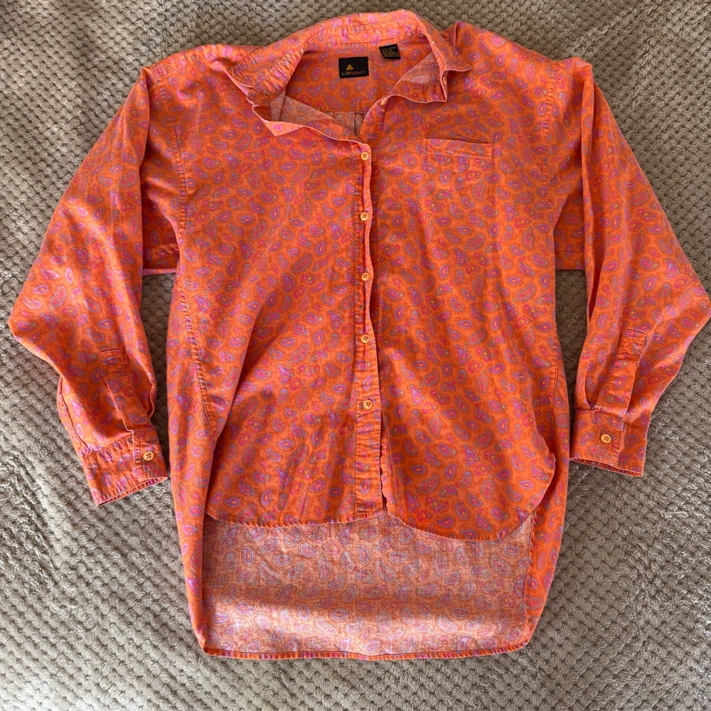 Liz Sport - Vintage Cotton Orange and Purple Paisley Button-Up Shirt